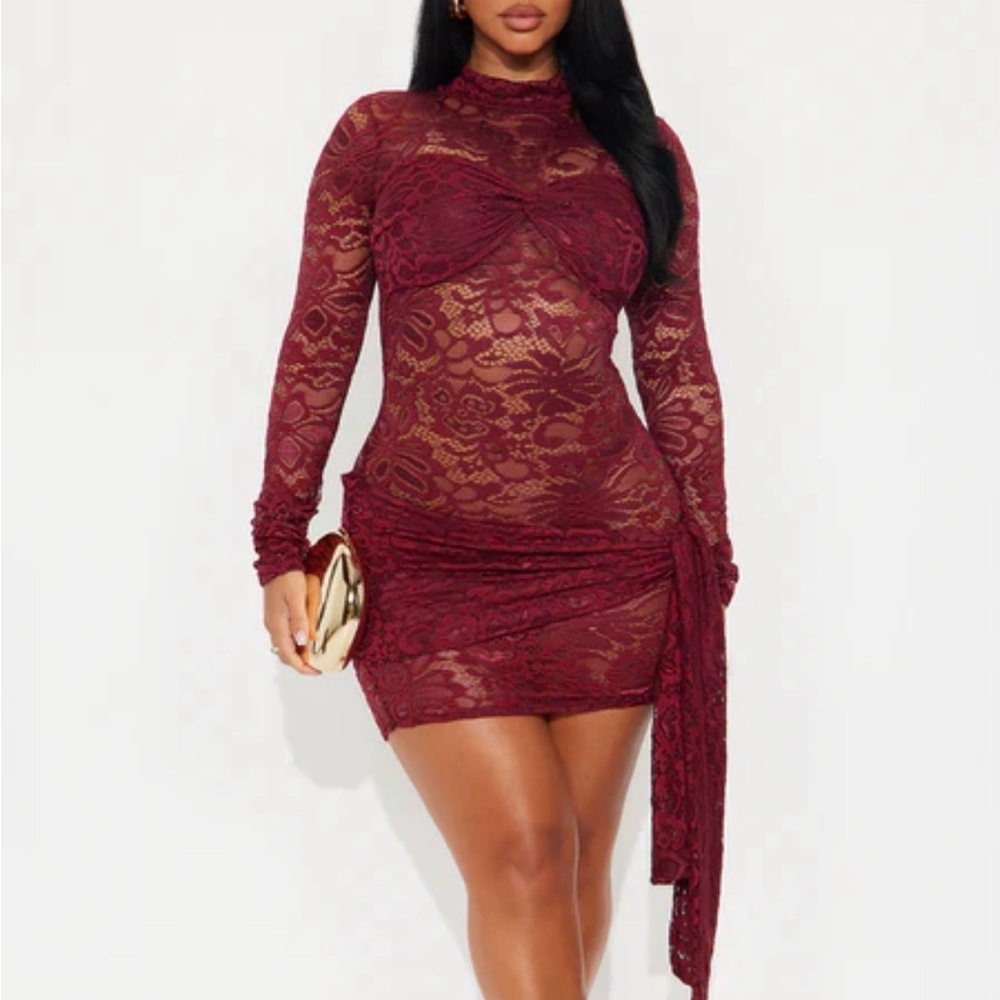 Alessia Draped Lace Mini Dress - Burgundy